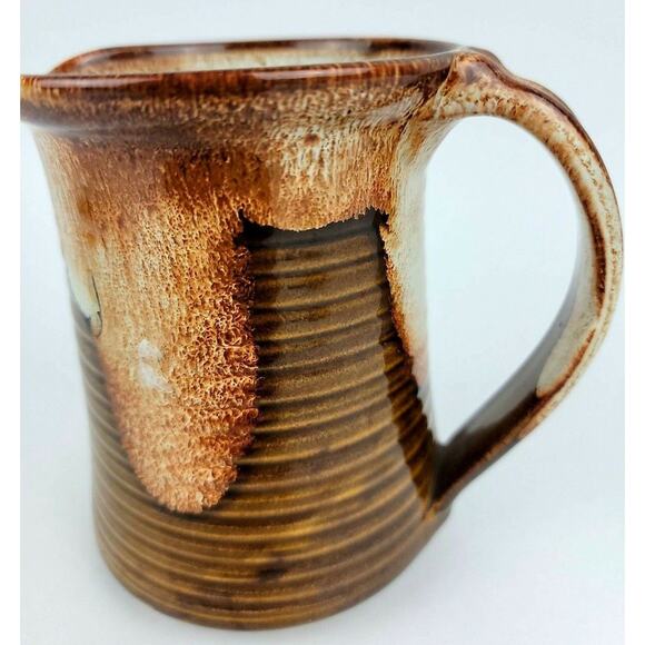 JK Dryden Original Pottery Pitcher Brown 5 Inches Drip Glaze Signed 1983 Brown - Picture 3 of 12